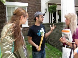 GASLAND II director Josh Fox speaks with fractivist Tammy Reiss at the Walton Theatre in June. Photo by Helen McLean