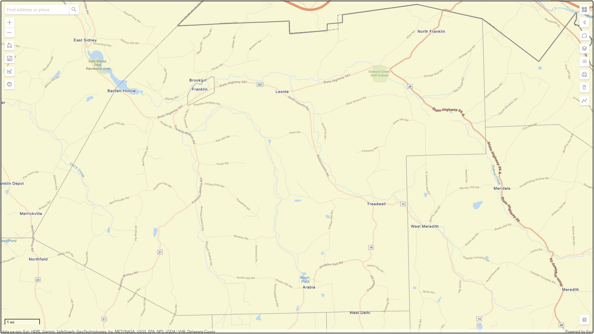 A map of Franklin NY from the Delaware County COMIT map viewer